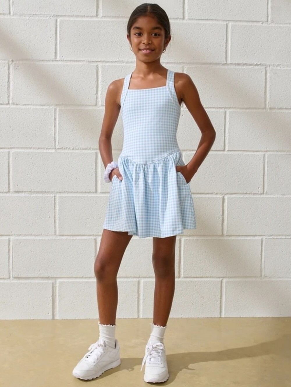 Abercrombie kids Girls' YPB Drop Waist Gingham Printed Pull-On Mini Dress